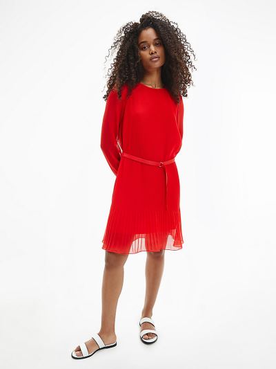 Calvin Klein Ruhák HU953539 | Calvin Klein Chiffon Pleated Női Ruha Piros